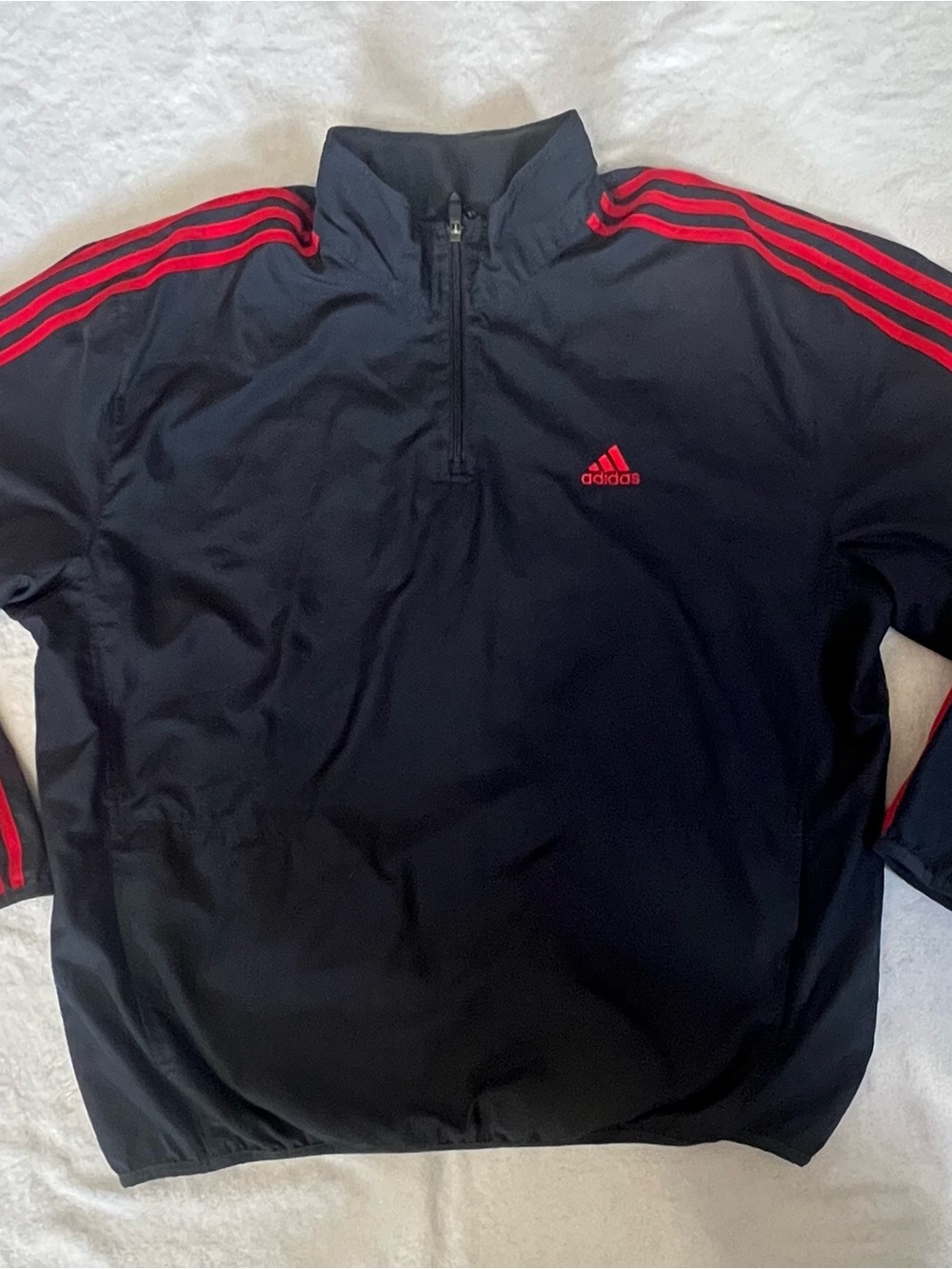 adidas Black Windbreaker Pullover with Red Stripes